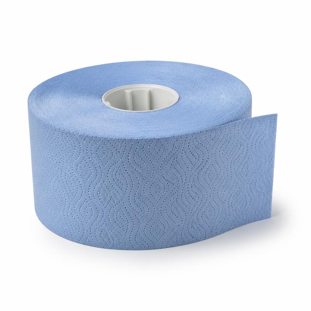 Placeholder photograph of a blue mini jumbo toilet tissue roll