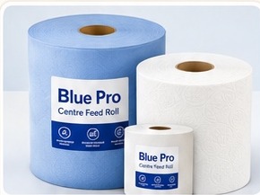 Blue Pro and White Pro commercial tissue rolls